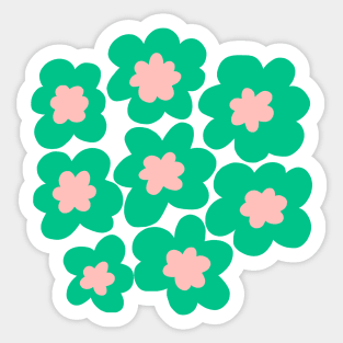 70s retro hippie flowers in mint green and pink Sticker